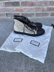 Gucci Authentique Taille 10 Marron Baskets Haut Chaussures Baskets avec Sacs à Poussière