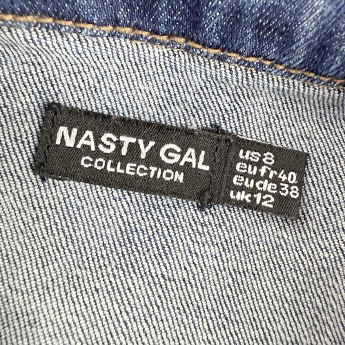 Nasty Gal Denim Jumpsuit Size 8 Long Sleeve Button Up Collar Womens Blue Denim - Picture 3 of 11