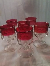 Vintage Indiana Tiffin Ruby Red King's Crown Cordial Stemware Dressup Any Table