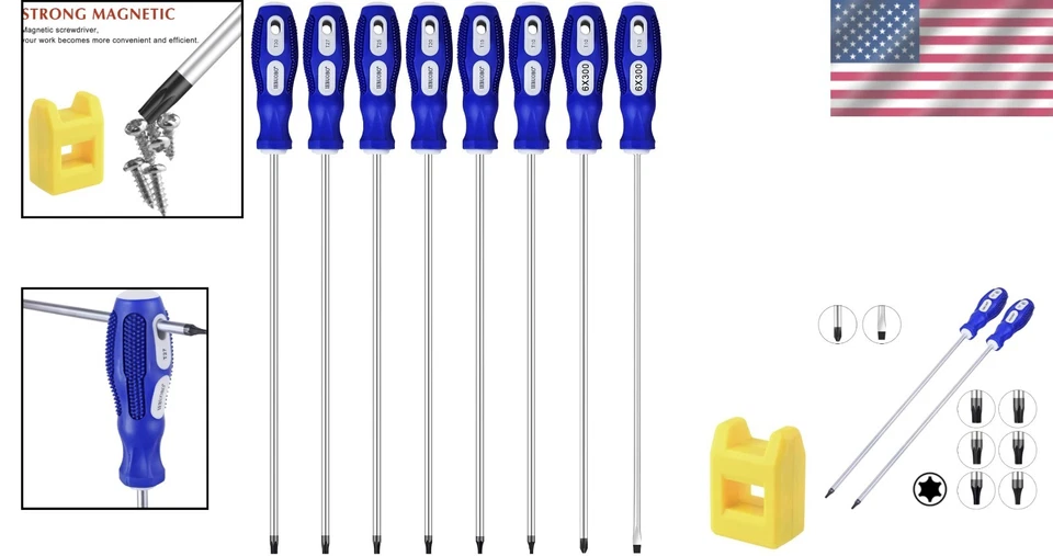 Professional 8-Piece Extra Long Screwdriver Set: Torx & Phillips with Magnetizer - Image 2 of 4