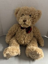 FAO Schwarz Bear Plush 18  Tan w/Red  Black Bowtie