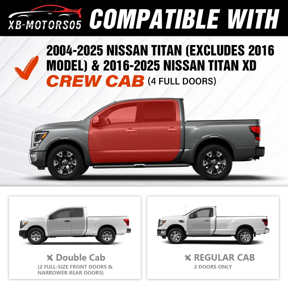Running Boards 2-Stair For 2004-2025 Nissan Titan & 2016-2025 Titan XD CrewCab Foto 2 de 4