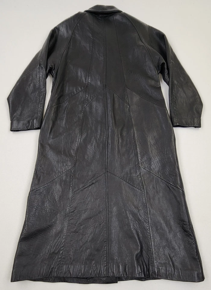 Gabardina de cuero para mujer negra M/L/XL larga PIEL DE CORDERO SUAVE vintage años 80 90 rara Foto 4 de 4