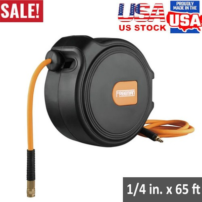 #ad 0.25 in x 65 ft Compact Impact resistant Retractable Air Hose Reel with Fittings $136.01