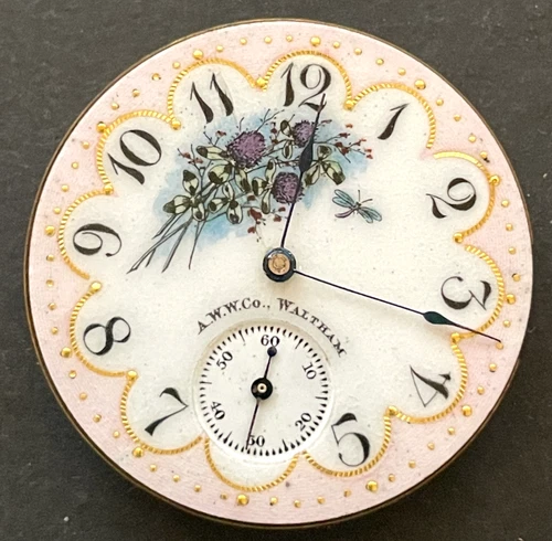 Antique Waltham Model 1890 J Pocket Watch Movement Fancy Dial Butterfly 6s 7j