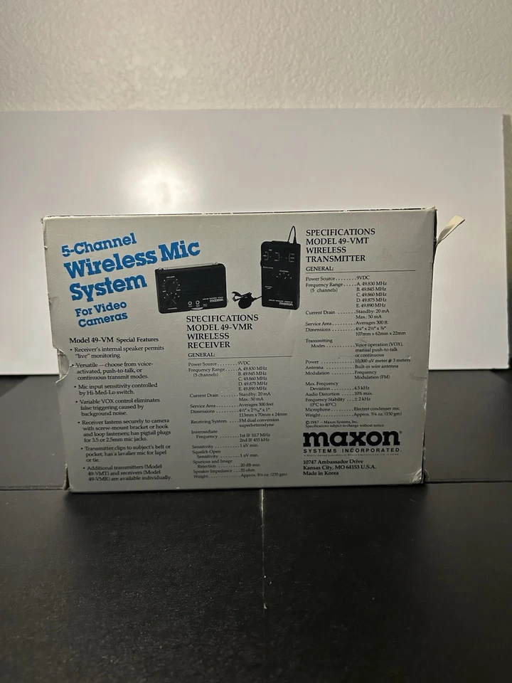 Maxon 5-Channel Wireless Mic System For Video Cameras & Camcorders Model 49-VM - Image 2 of 2