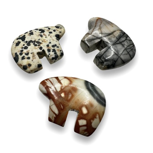 BEAR Picasso Stone Dalmatian Jasper Hand Carved Native Fetish BEADS Vintage 3 pc