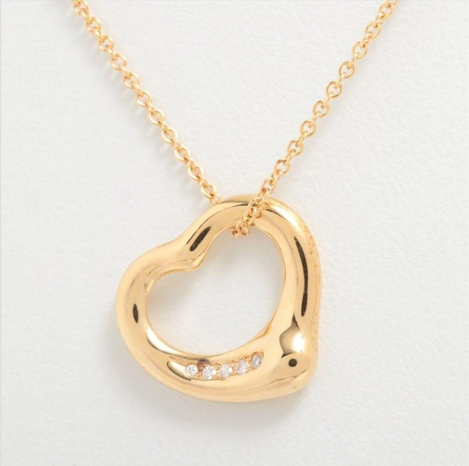 Authentic Tiffany & Co. Open Heart 5P Diamond Pendant Necklace K18YG w/Box U