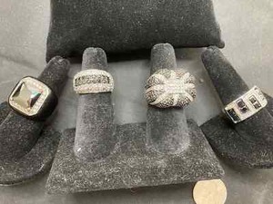 Four Elegant Black Diamond /CZ Silver Costume Rings From Film Collection