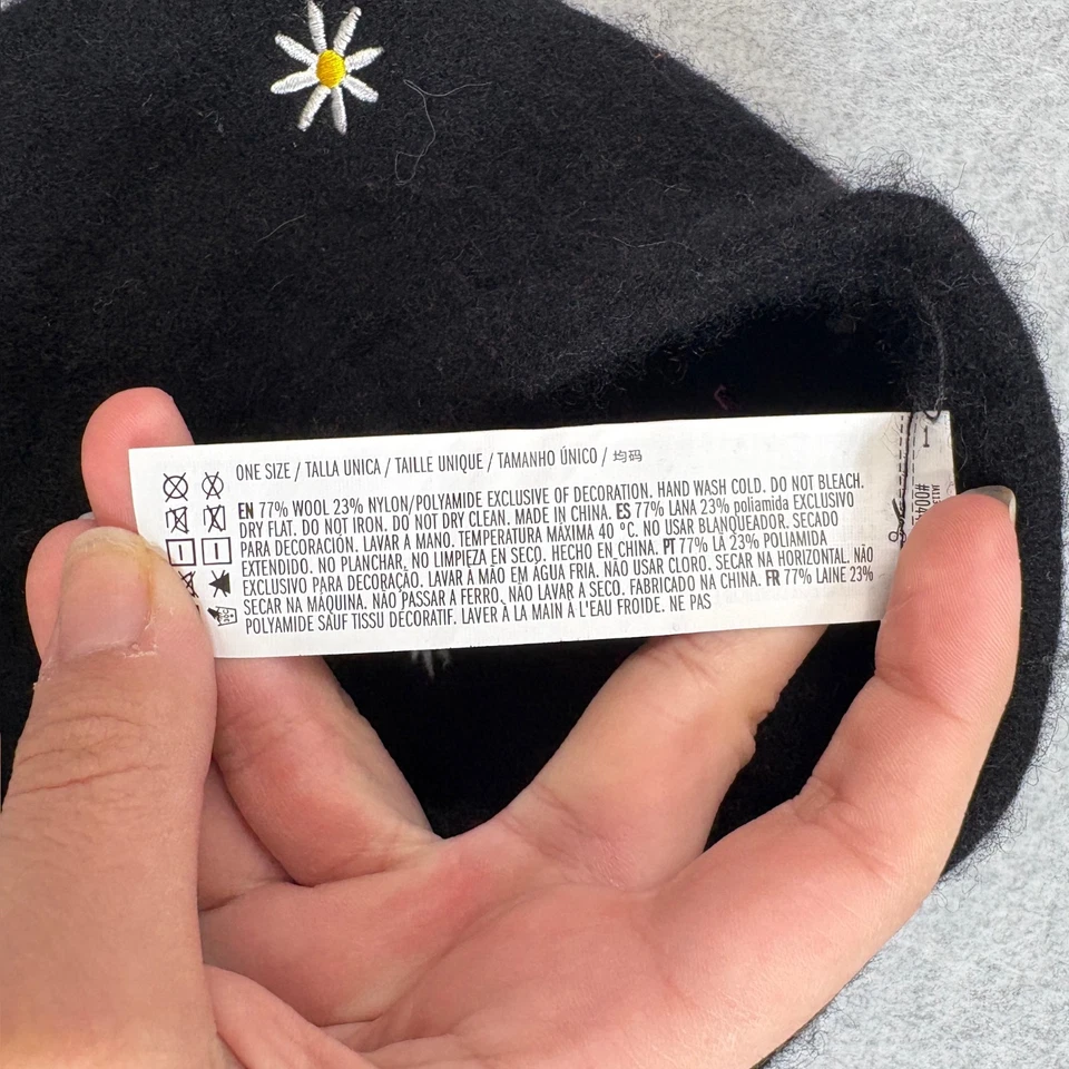 H&M Boina Sombrero Mujer Talla Única Mezcla Lana Negro Floral Margarita Newsboy Gorra Elastizada Foto 3 de 4