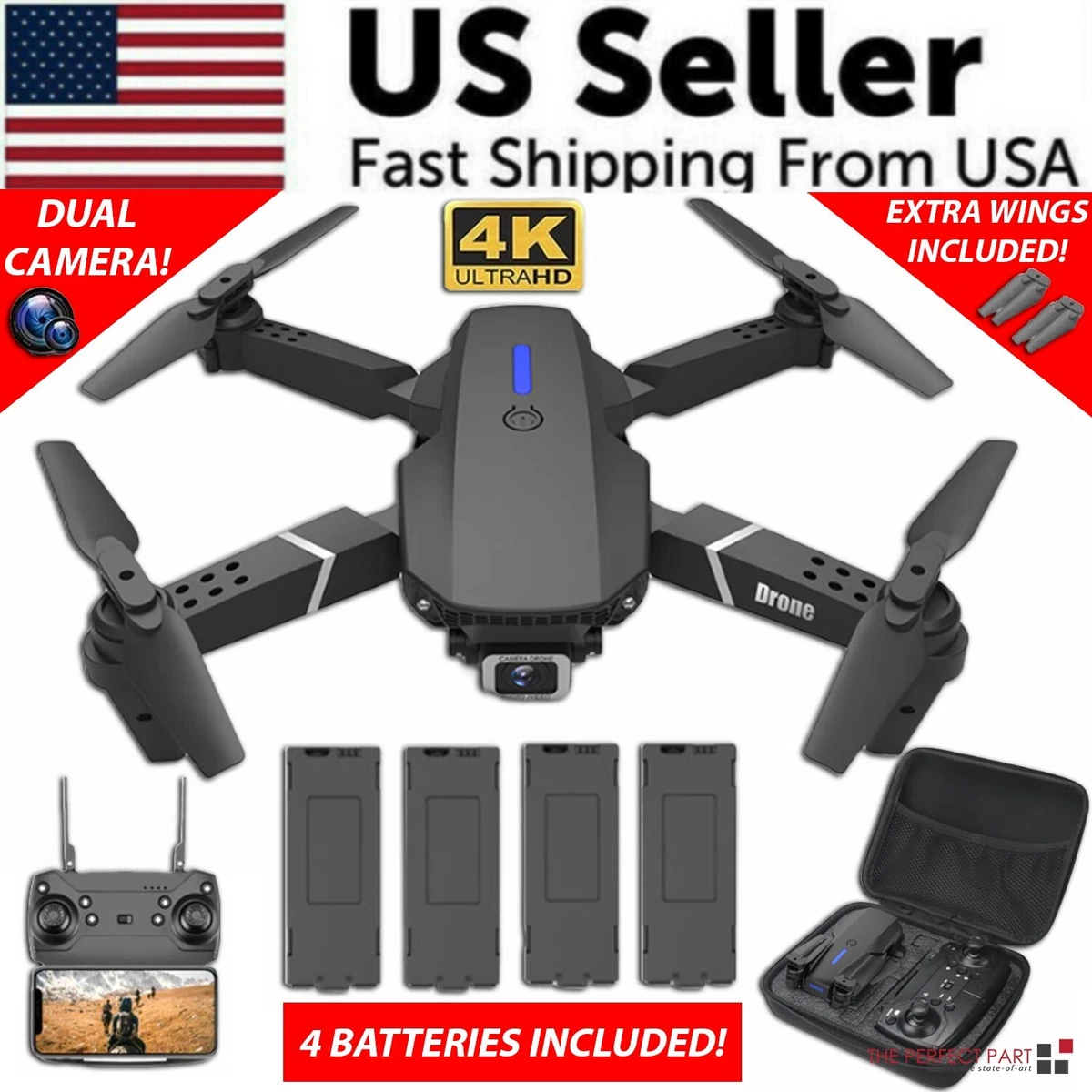 4K Drone with Three-Cameras, Foldable HD Fpv Drone Remote Control  Quadcopter Toys Gifts for Adult Beginners, With Phone Control, Battery,  Electronic