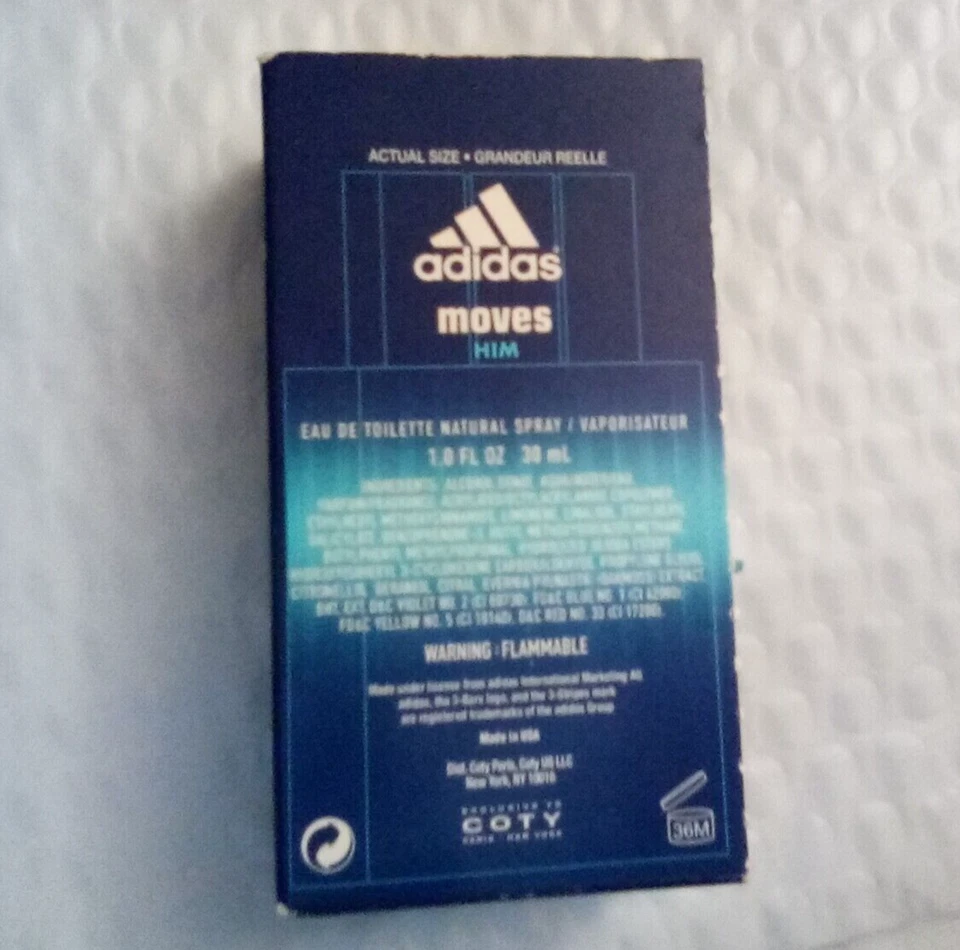 1 阿迪达斯 Moves Him 1.0 盎司淡香水天然喷雾(无玻璃纸包装,盒装磨损) — 第 3/3 张图片