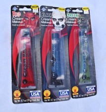 Lot of 3 Black Red Green Cream Make-up Face Body Paint Water Washable Halloween