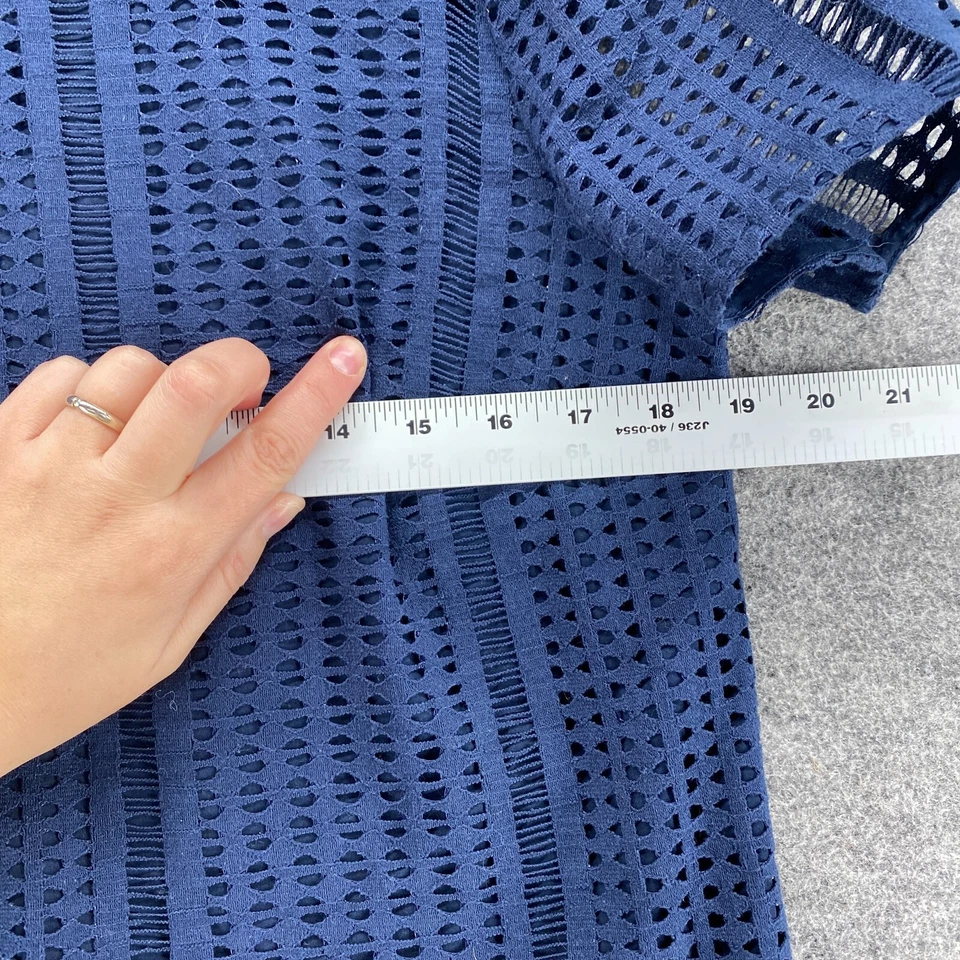 Blusa Banana Republic Mujer M Azul Mediana Geométrica Forrada Crochet Manga Corta Foto 4 de 4