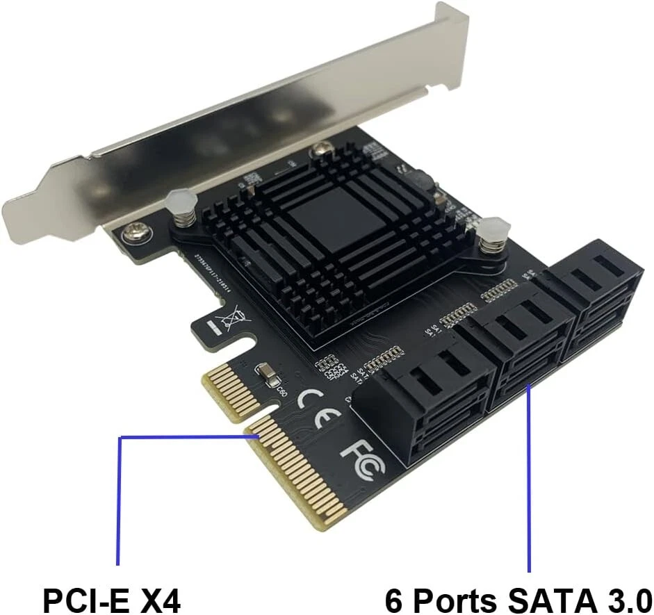6 Port PCI-E Expansion Card Adapter PCI-E x4x8x16 6G SATA3.0 For ASMedia ASM1166 - Image 3 of 4