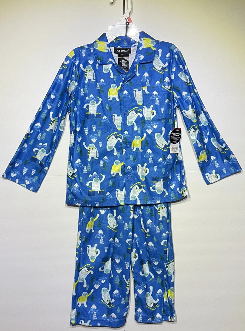 Joe Boxer 4T Toddler Boys Blue Pajamas Set Button Up Long Sleeve Shirt pants