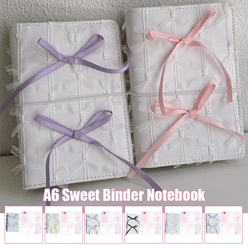 Sweet Lace Bow Mesh A6 Binder Notebook Scrapbook Journal Notepad School Supplies - Image 2 of 4