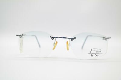 Vintage Flair Jet Set 606 Blue Silver Rimless Glasses Eyeglass