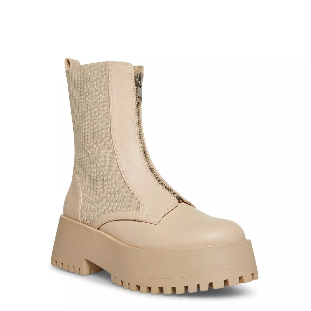 Madden Girl Women s Skyler Zip Front Knit Lug Sole Boots Shoe