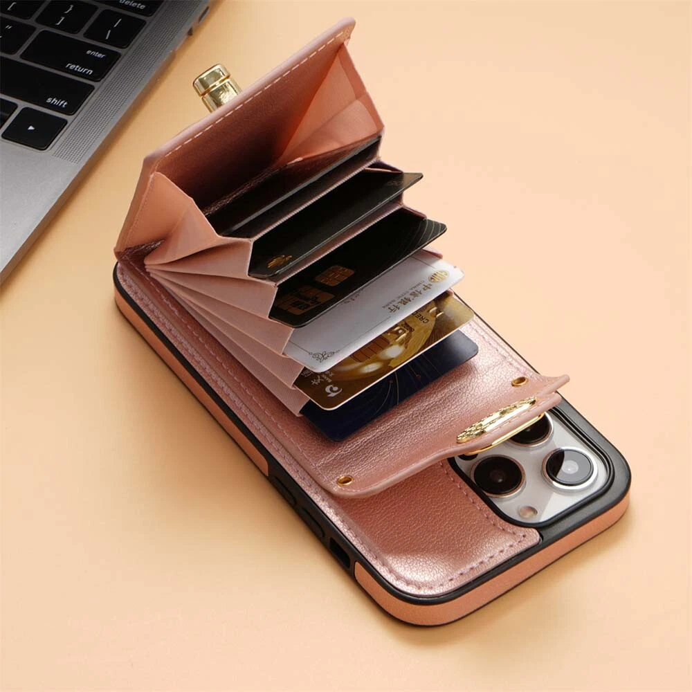 Leather Phone Wallet Case for iPhone 15 Pro Max 14 13 12 with Crossbody Strap
