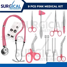 9 Pcs PINK Medical Kit EMT Nursing Surgical EMS Student Paramedic German Grade
