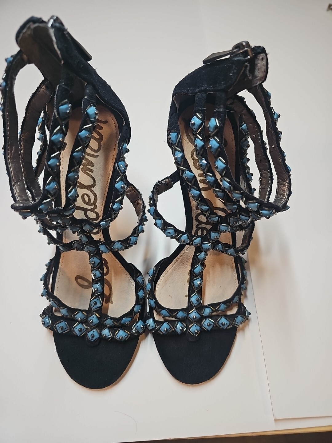 Sam Edelman  Womens Size 5.5 Alina Black Suede Strappy Ankle High Heel Sandal