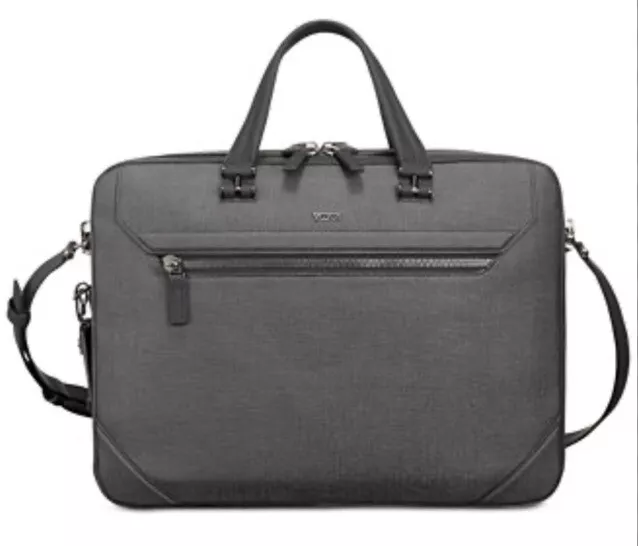 $995 Tumi Ashton Collins Double Zip Grey Briefcase Laptop Bag Coated Canvas