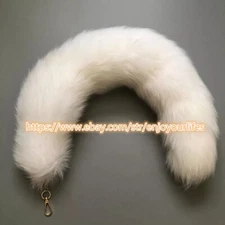 70cm Real White Fox Fur Tail Keychain Adult Games Furry Cosplay Toy Pendant