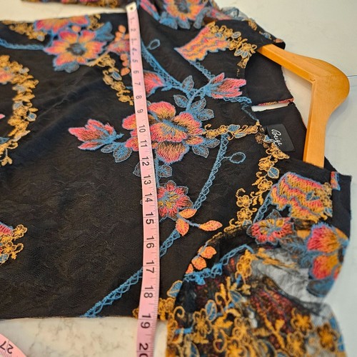 Beige by Eci Size Small, Black Mesh Top Embroidery Whimsigoth Boho - Picture 7 of 8
