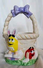 Vintage Ceramic Easter Basket Red & Yellow M&M Mars Candy FTD Planter  9” Tall