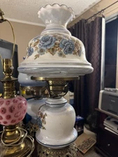Vintage Accurate Casting Co Gone With The Wind Hurricane Lamp Glass Floral 3 Way