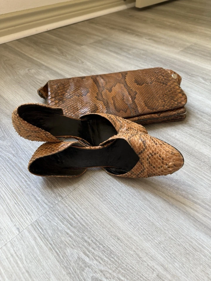 Редкая винтажная сумочка из змеиной кожи 50-х/60-х годов и подходящие туфли — экзотический питон ручной работы - Изображение 3 из 4