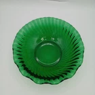 Vintage Emerald Green Glass Ruffled Edge Swirl Pattern 7.5" Serving Bowl