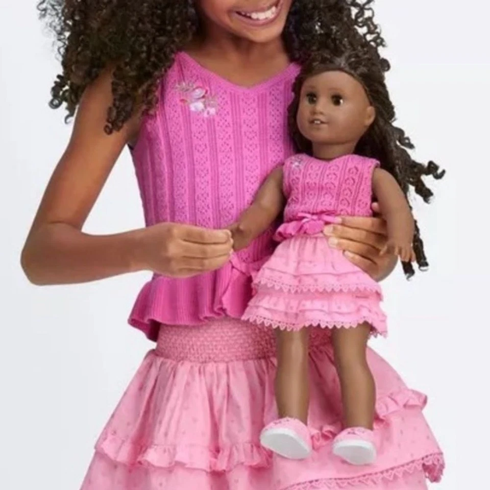 AMERICAN GIRL X LOVESHACKFANCY Girls Garden Party Peplum Tank Top S 7/8 Bow Knit - Image 3 of 4