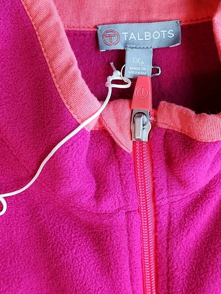 Chaqueta polar T by Talbots para mujer cremallera completa ribete rosa/naranja intenso - Sherpa talla XL Foto 4 de 4