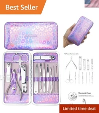 Compact Holographic Nail Clippers Kit - 12 Essential Tools for Home & Travel