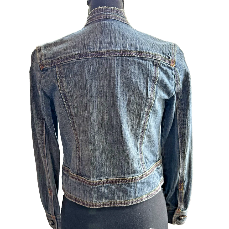 Antigua Chaqueta Denim Recortada Azul Marino Junior Talla XL Multicolor Costura Banda Cuello Y2K Foto 2 de 4