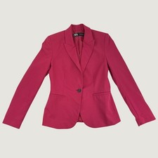 Zara Blazer Womens 4 Magenta Pink Single Button Tailored Lined Shoulder Pads
