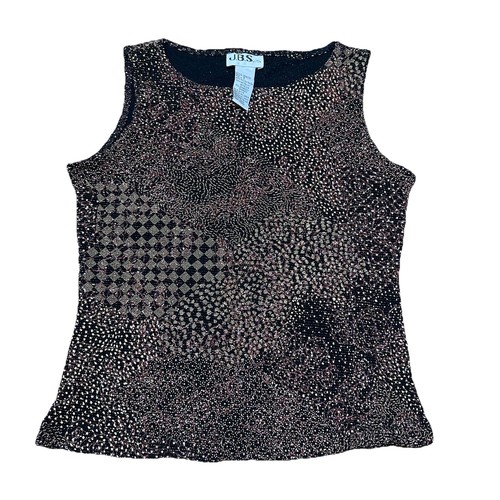 Vintage J.B.S. LTD Black Rose Gold Metallic Sparkle Sleeveless Top Women’s S