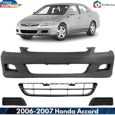 Front Bumper Cover Fascia Plastic & Lower Grille Kit For 2006-2007 Honda Accord