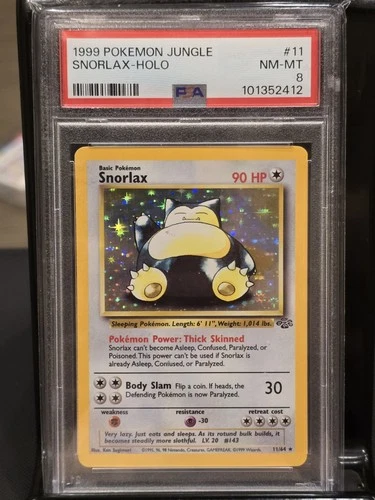1999 Pokemon Jungle Snorlax Holo Rare Unlimited, 11/64, PSA 8 NM-MT
