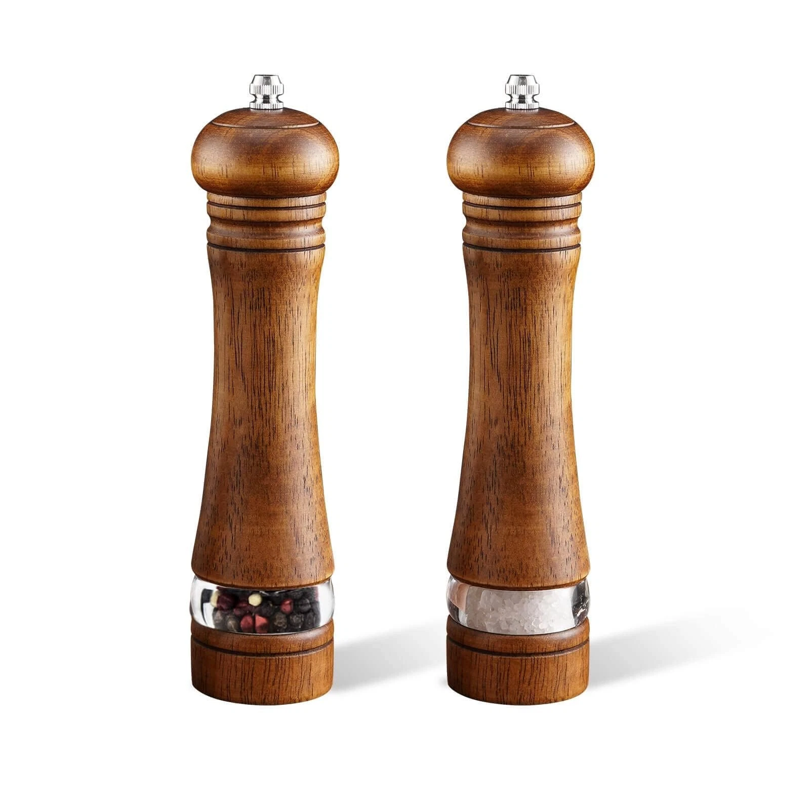 2-Piece Salt and Pepper Grinder Set, 8 Inch Wooden Salt and Pepper Mills with...
