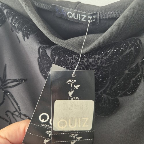 Quiz size 16 BNWT black bardot evening dress with velvet glitter floral Print - Picture 8 of 13