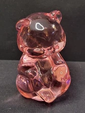 Vintage Fenton Glass Sitting Teddy Bear Figurine - Cranberry Pink