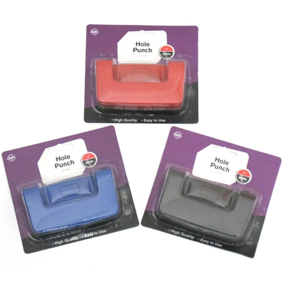 2 Hole Punch Medium 6mm 25 Sheets Puncher Paper Tray Red Blue Black Plastic New - Image 3 of 3