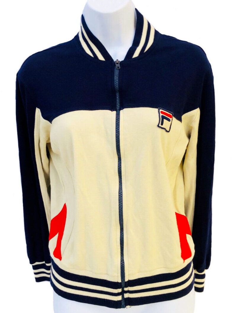 Rara giacca pista Fila vintage anni 70 chic rosso navy avorio grafica zip taglia 38 cool!