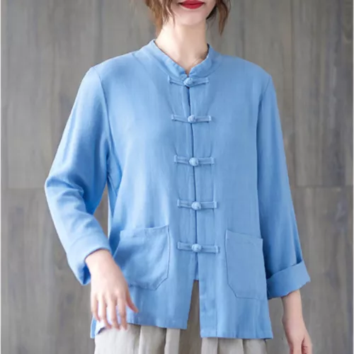 Women Chinese Cotton Coat Jacket Tops Tang Suit Cardigan Retro Ethnic Outwear - Picture 12 of 26