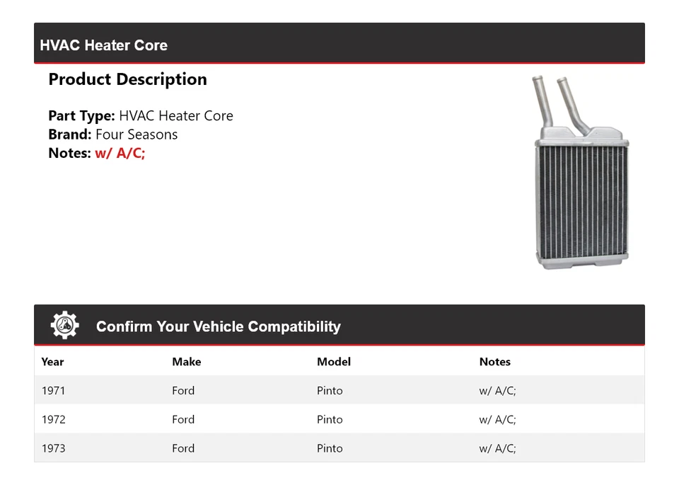 Para Ford Pinto 1971-1973 HVAC núcleo de calefacción 4 estaciones 1972 Foto 2 de 4