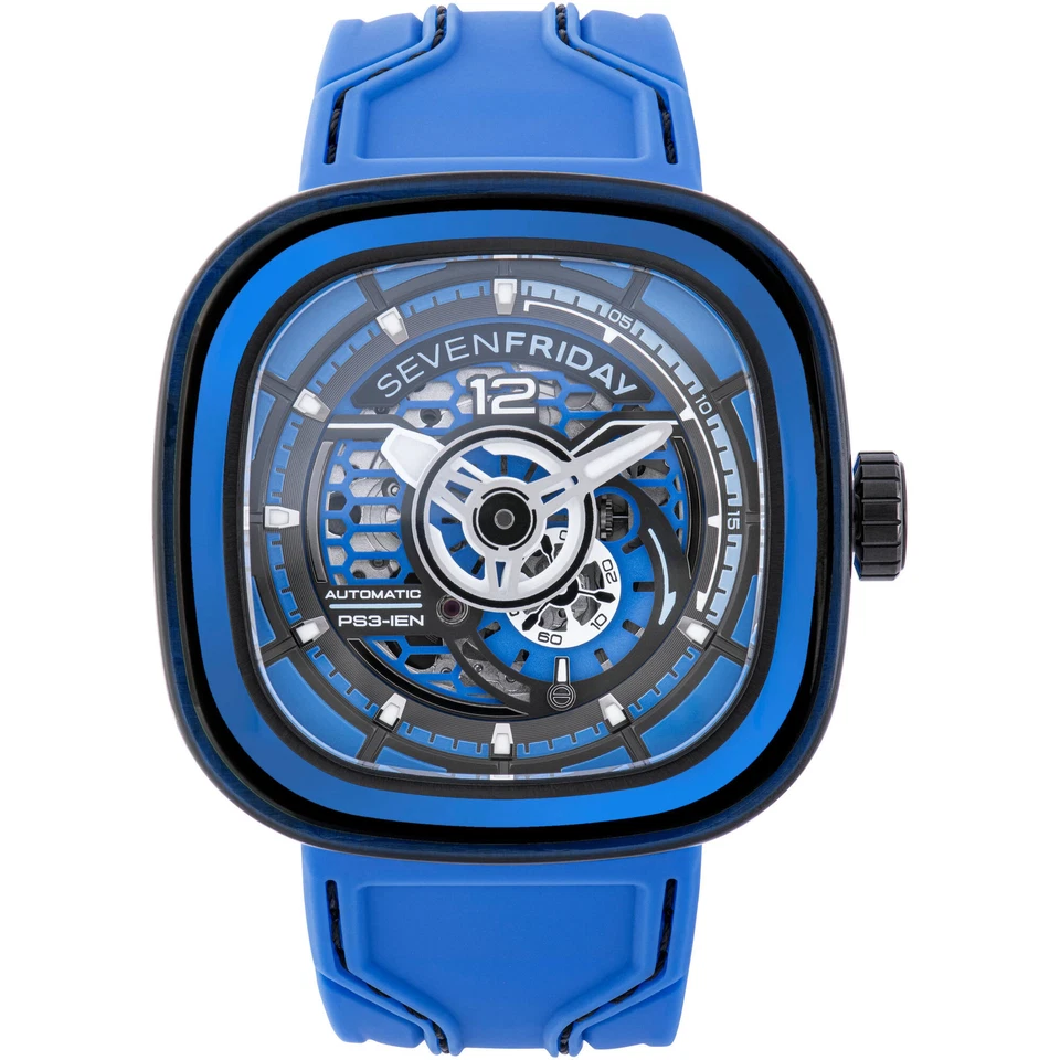SevenFriday Men's Watch PS Series CCB Semi-Skeleton Dial Silicone Strap PS3-04