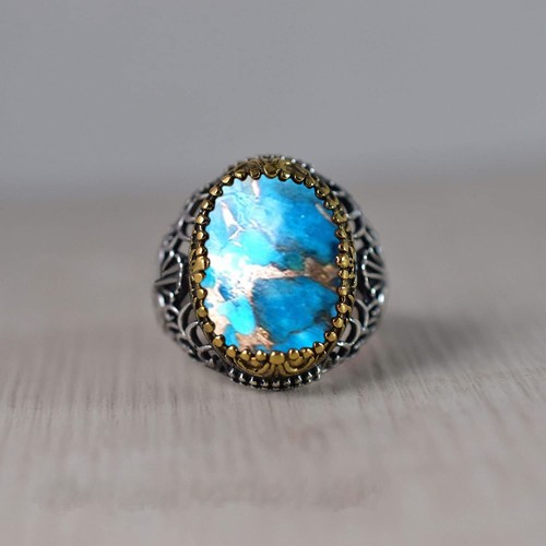 Solid 925 Sterling Silver Natural Blue Turquoise Gemstone Christmas Men's Ring - Picture 4 of 12